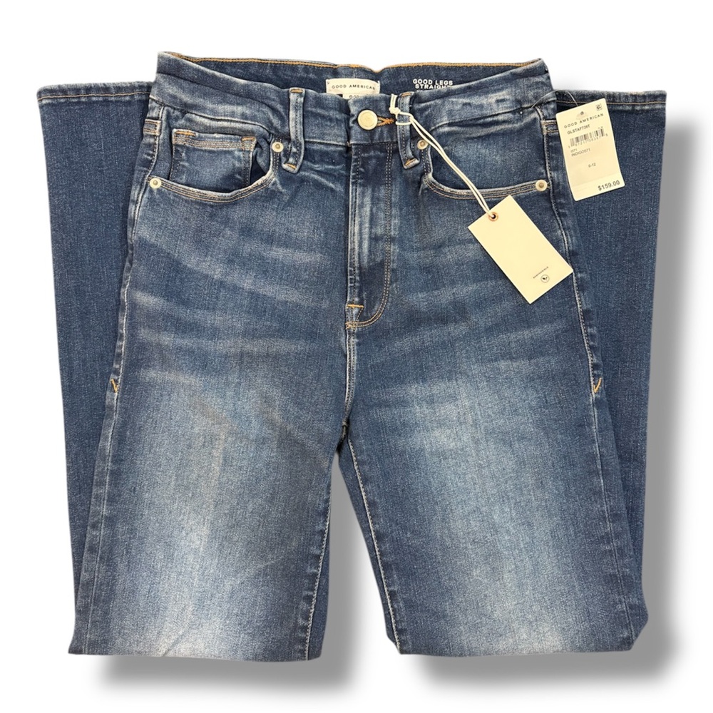 Good American Straight Leg Washed Blue Jeans